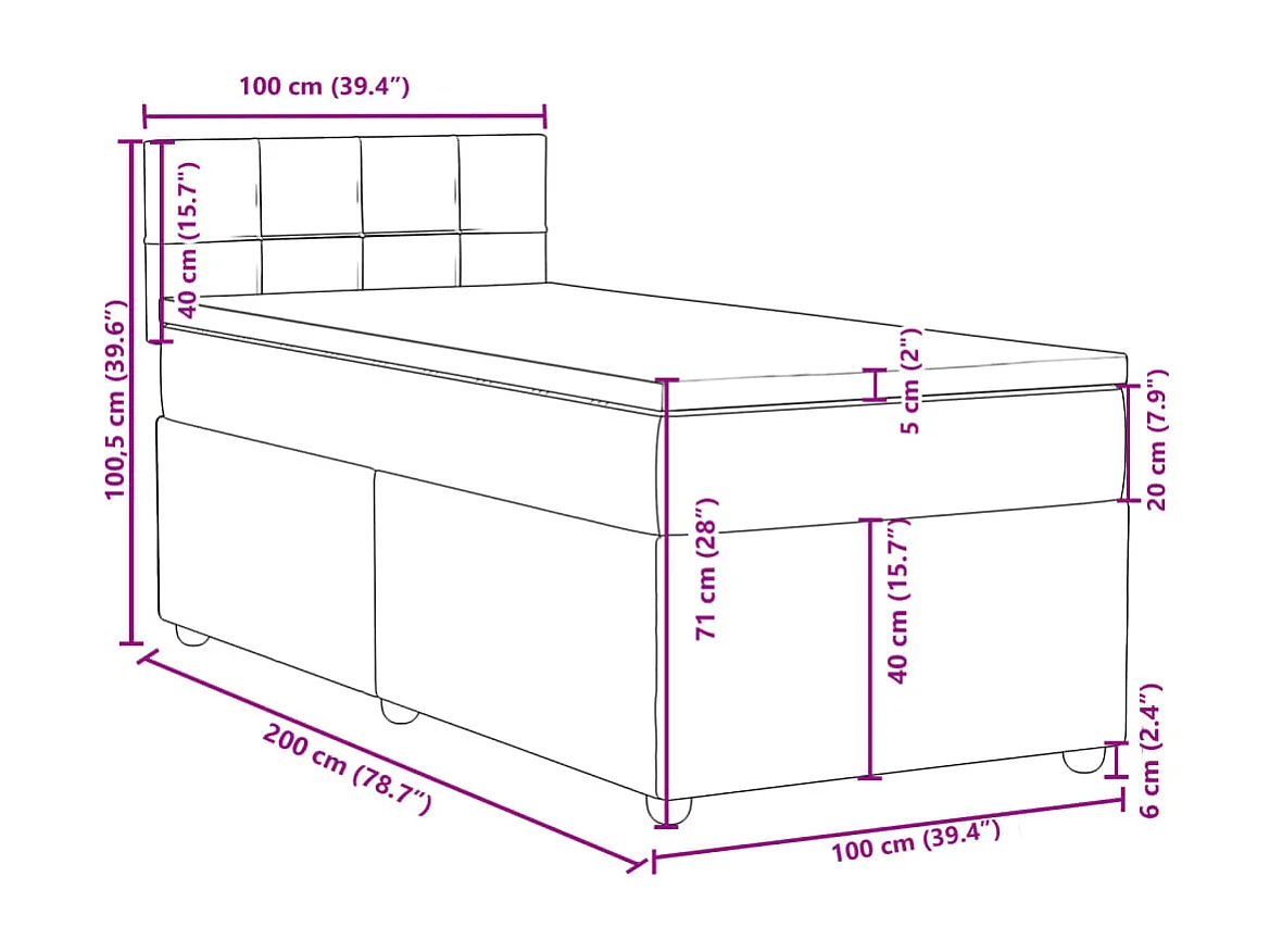 Boxspringbett mit Matratze Dunkelgrau 100x200 cm Stoff