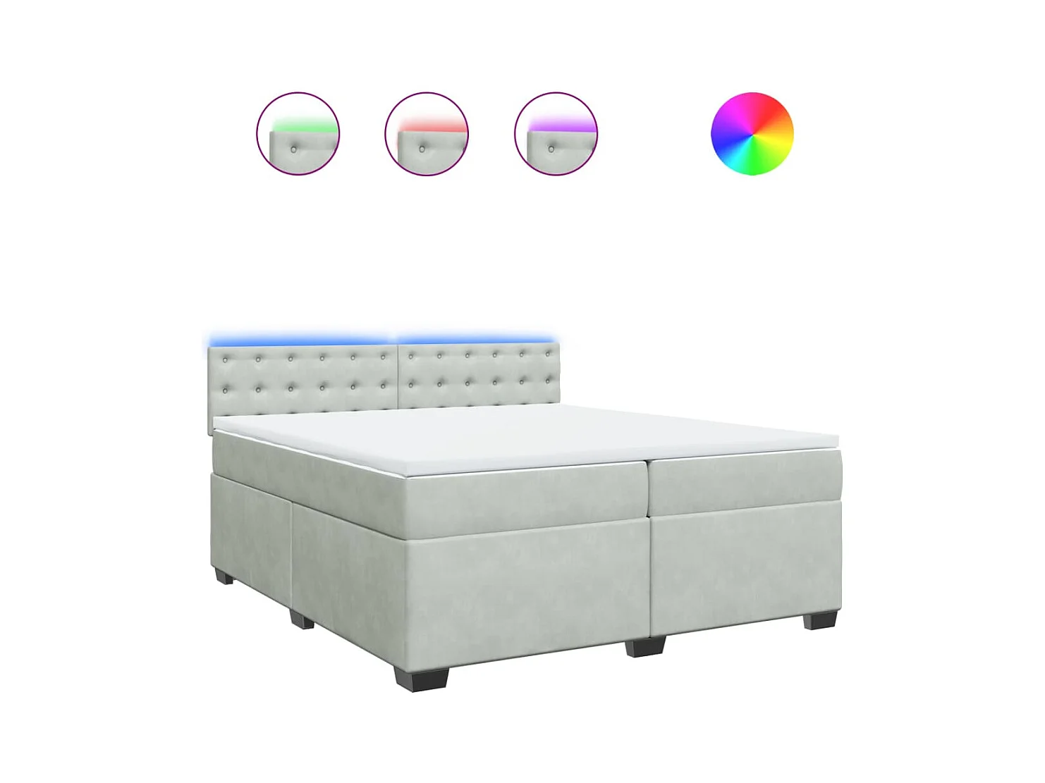 Sommier à lattes de lit et matelas Gris clair 200x200cm Velours