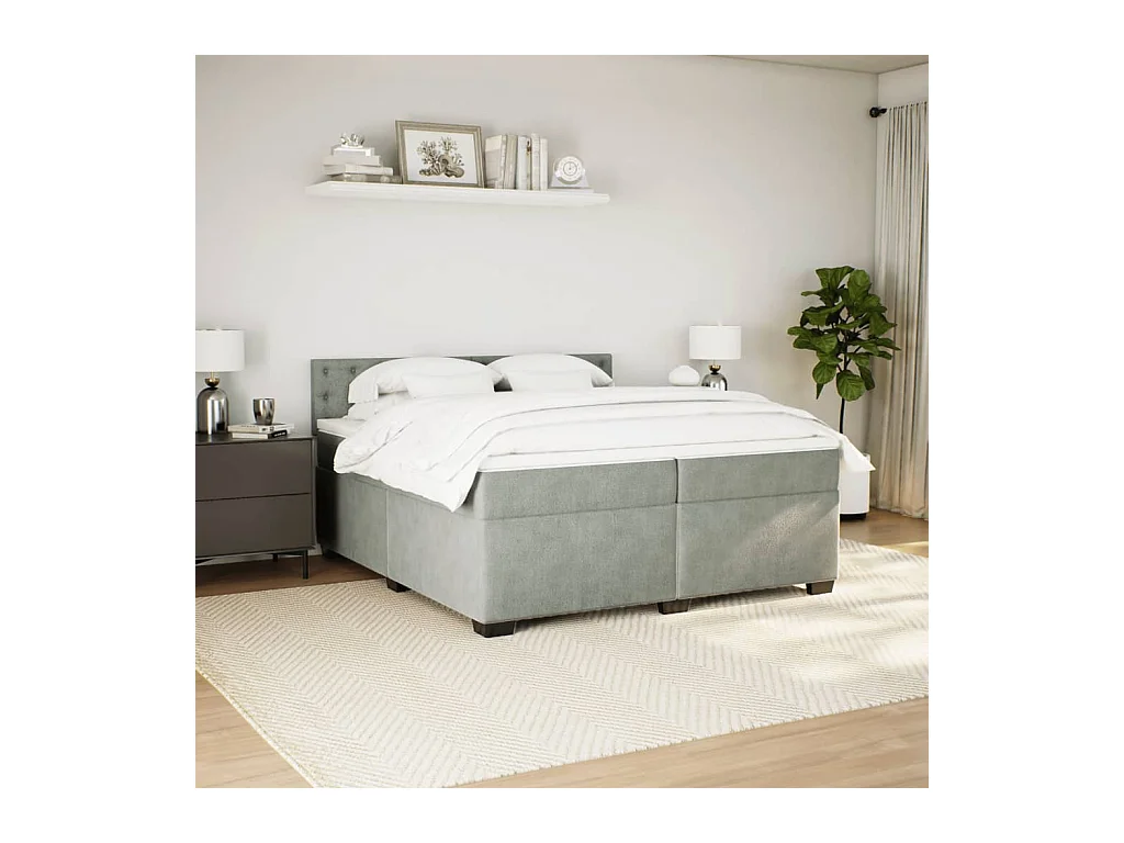Sommier à lattes de lit et matelas Gris clair 200x200cm Velours