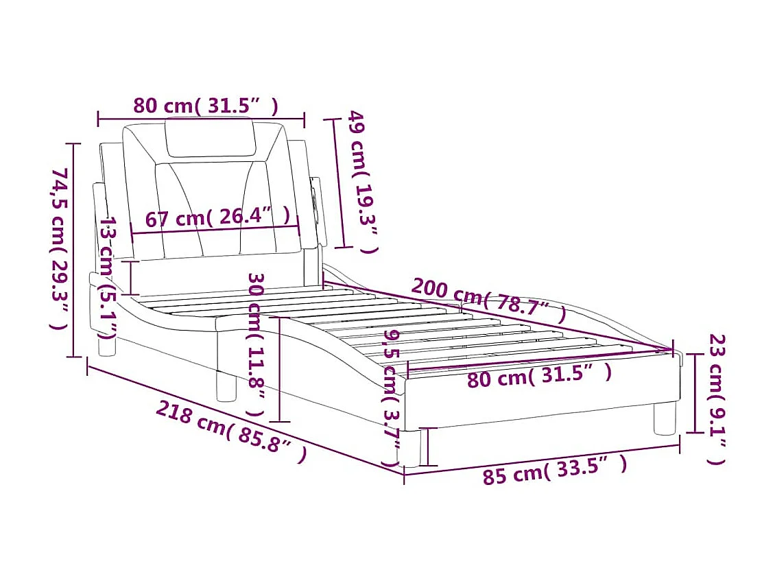 Cadre de lit Viana sans matelas noir 80x200 cm similicuir