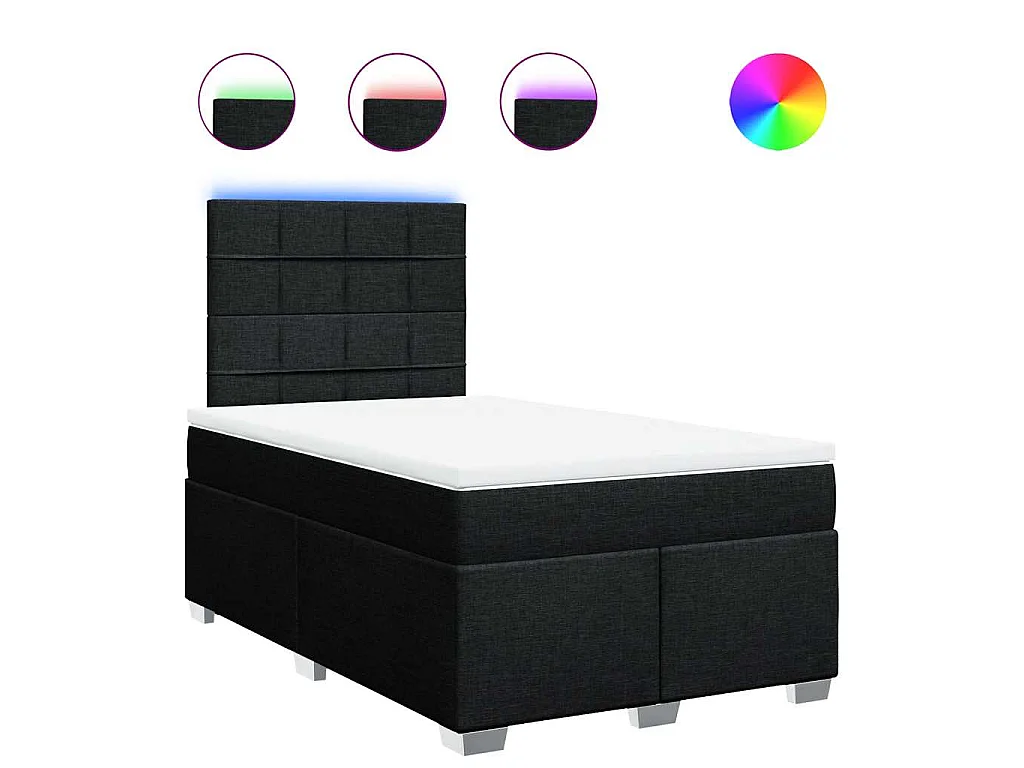 Cama box spring con colchón tela negro 120x200 cm