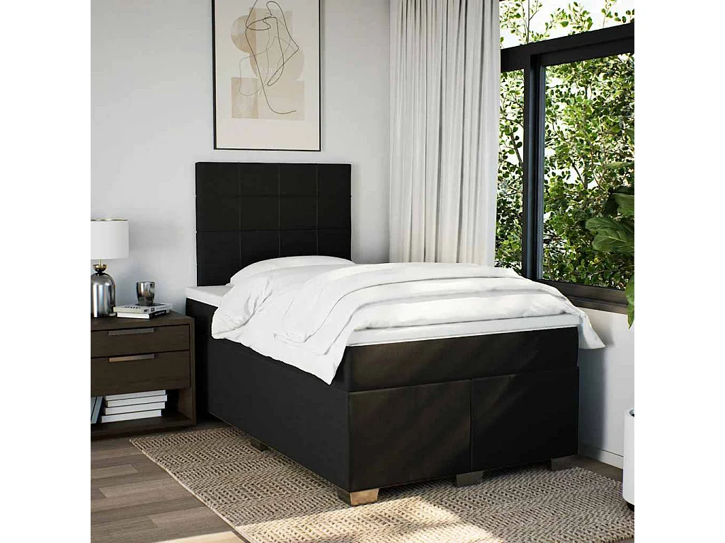 Cama box spring con colchón tela negro 120x200 cm