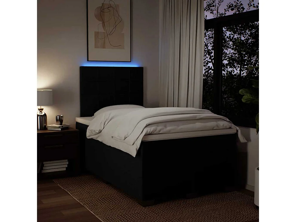 Cama box spring con colchón tela negro 120x200 cm