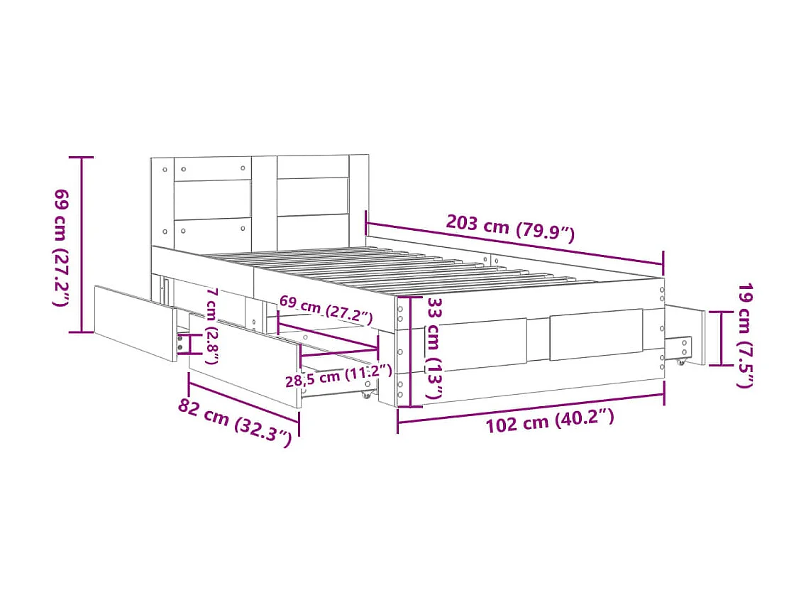 Bedframe met hoofdeinde zonder matras 100x200 cm wit