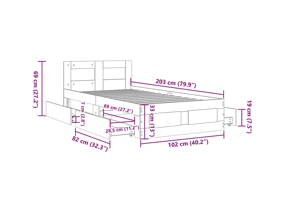 Estructura de cama con cabecero sin colchón blanco 100x200 cm