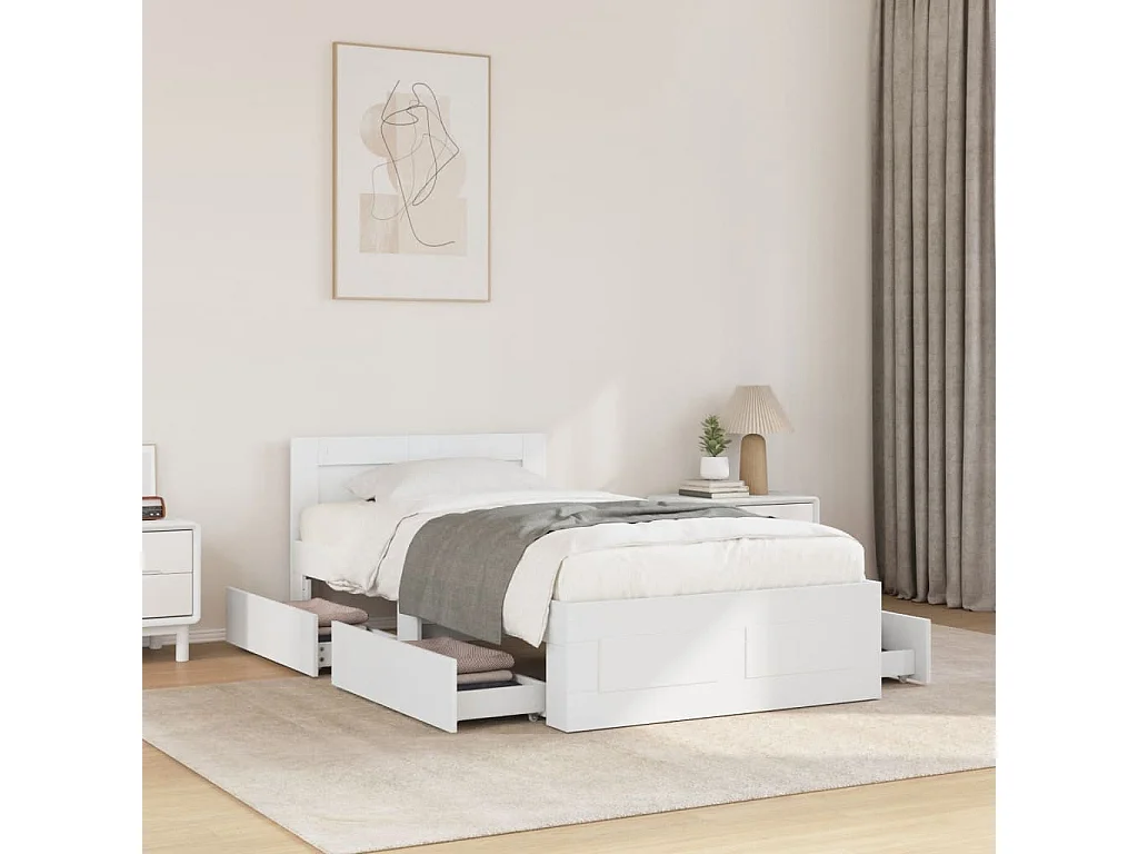 Cadre de lit avec tête de lit sans matelas blanc 100x200 cm