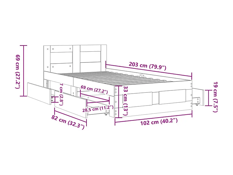 Estructura de cama con cabecero sin colchón blanco 100x200 cm