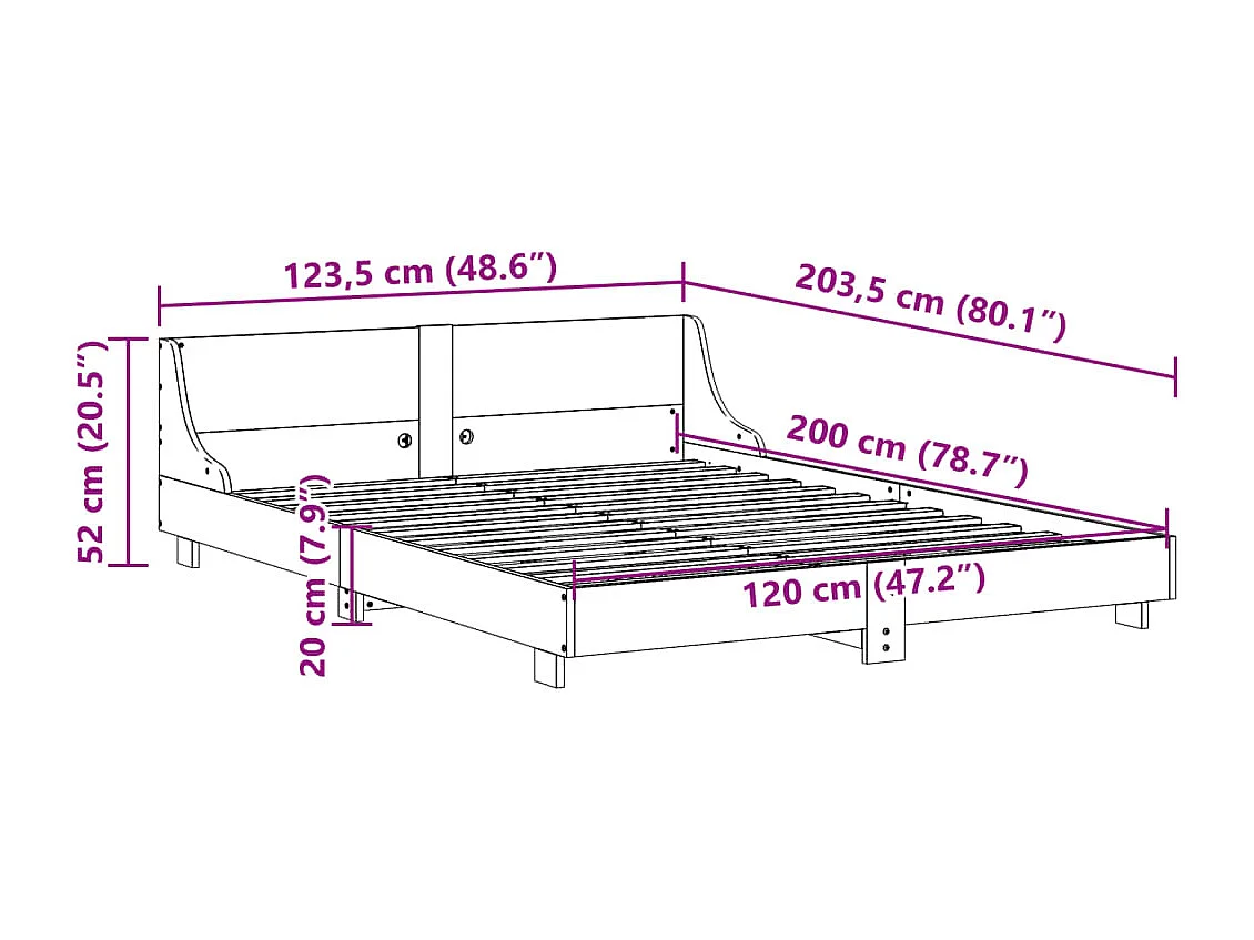 Cadre de lit sans matelas 120x200 cm bois de pin massif