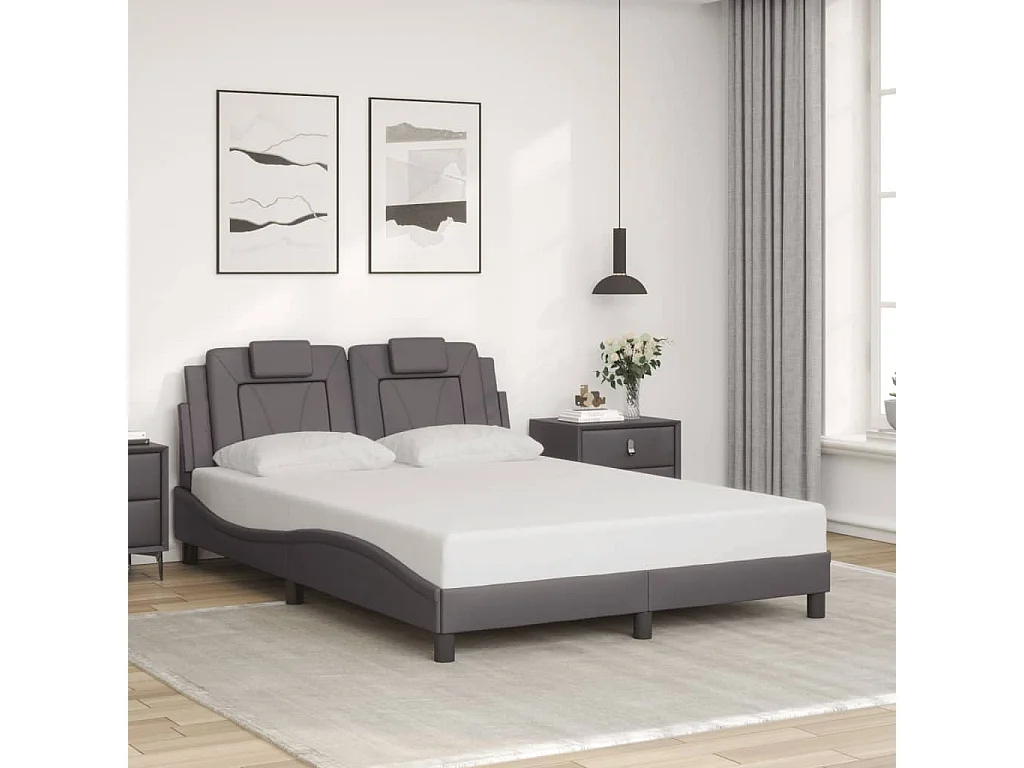 Cadre de lit Viana sans matelas gris 140x190 cm similicuir