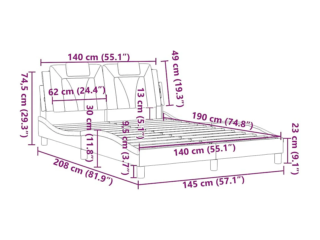 Cadre de lit Viana sans matelas gris 140x190 cm similicuir