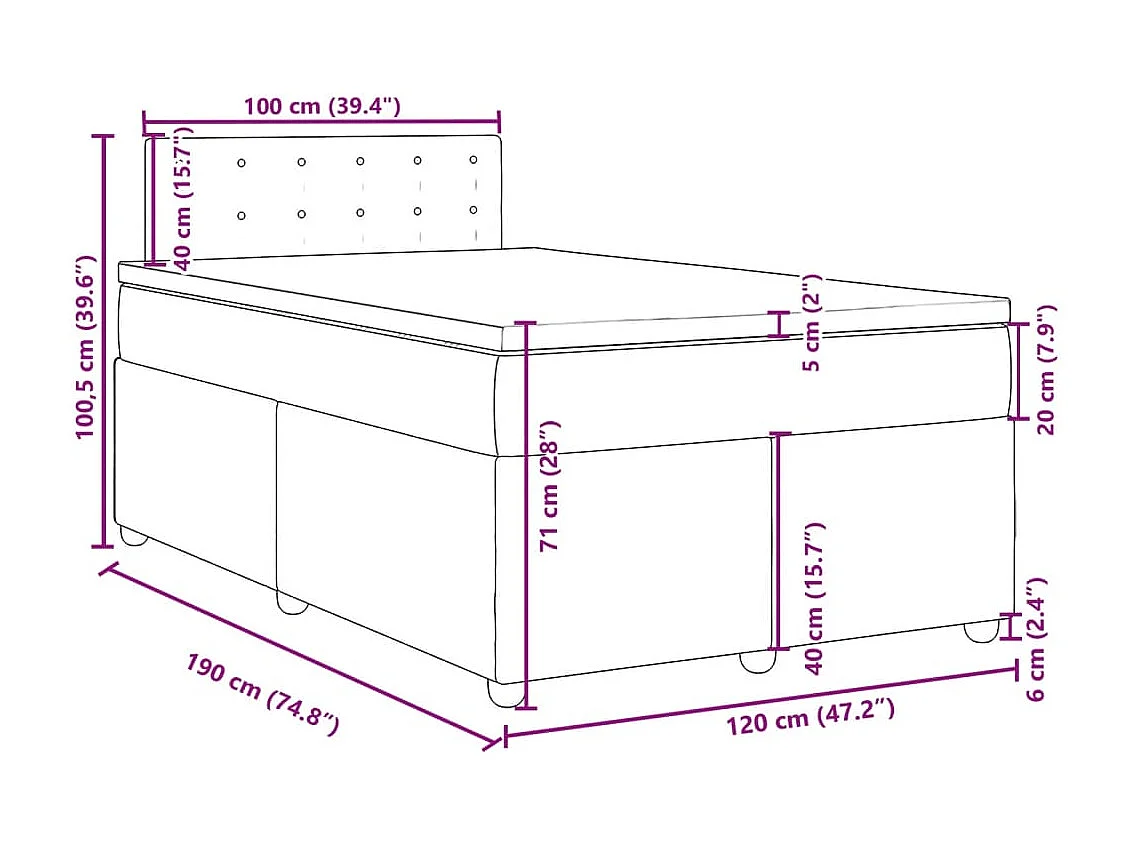 Cama box spring con colchón tela gris oscuro 120x190 cm