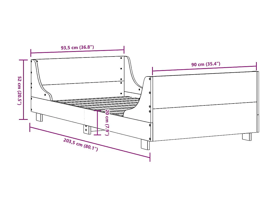 Bedframe zonder matras massief grenenhout 90x200 cm