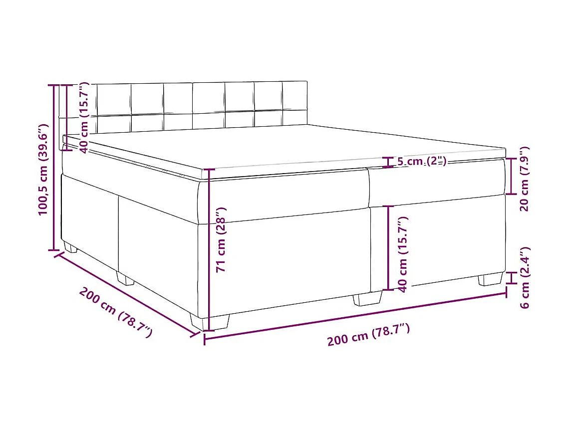 Sommier à lattes de lit et matelas Bleu 200x200 cm velours