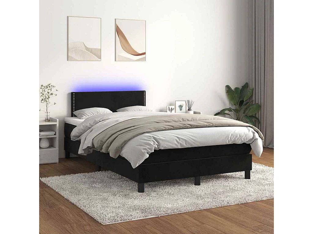 Cama box spring con colchón y LED terciopelo negro 120x190 cm