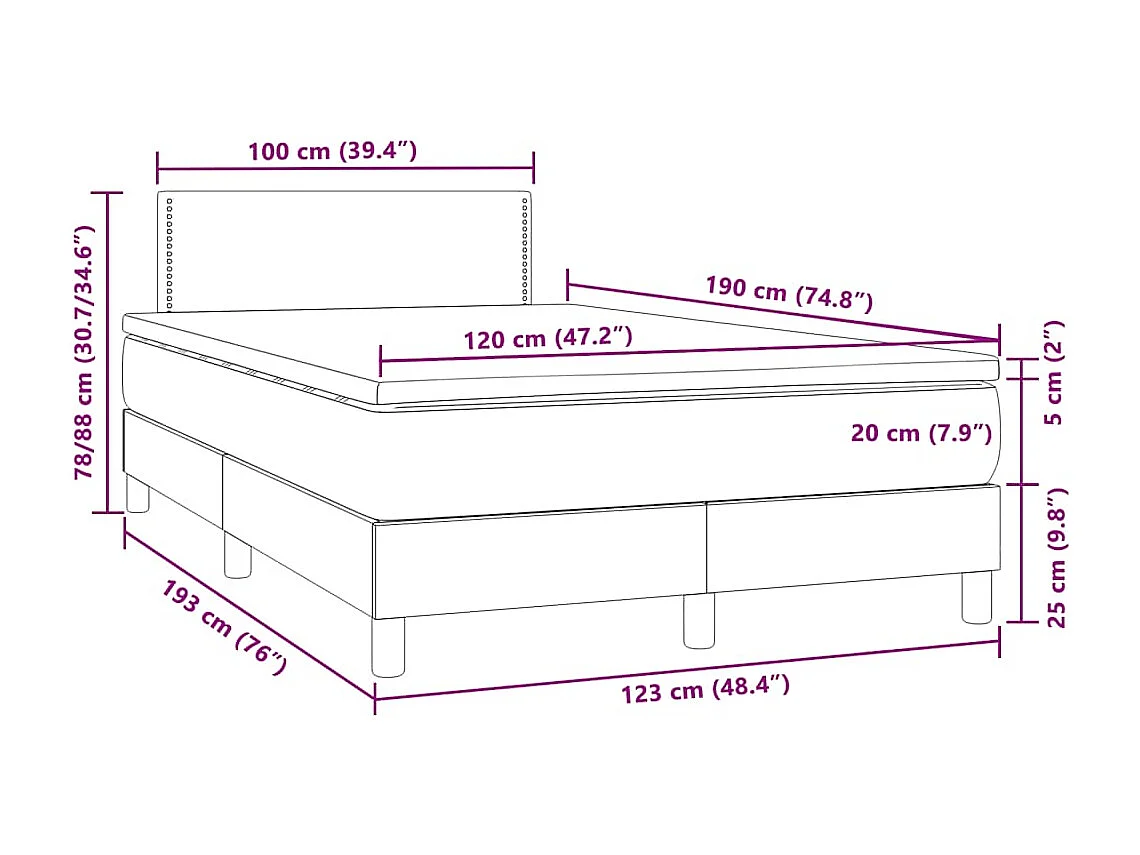 Sommier à lattes de lit et matelas LED noir 120x190 cm velours