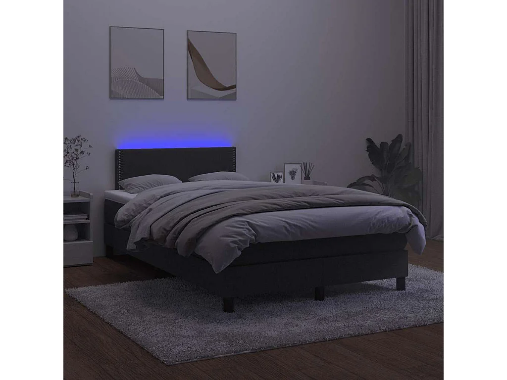 Sommier à lattes de lit et matelas LED noir 120x190 cm velours