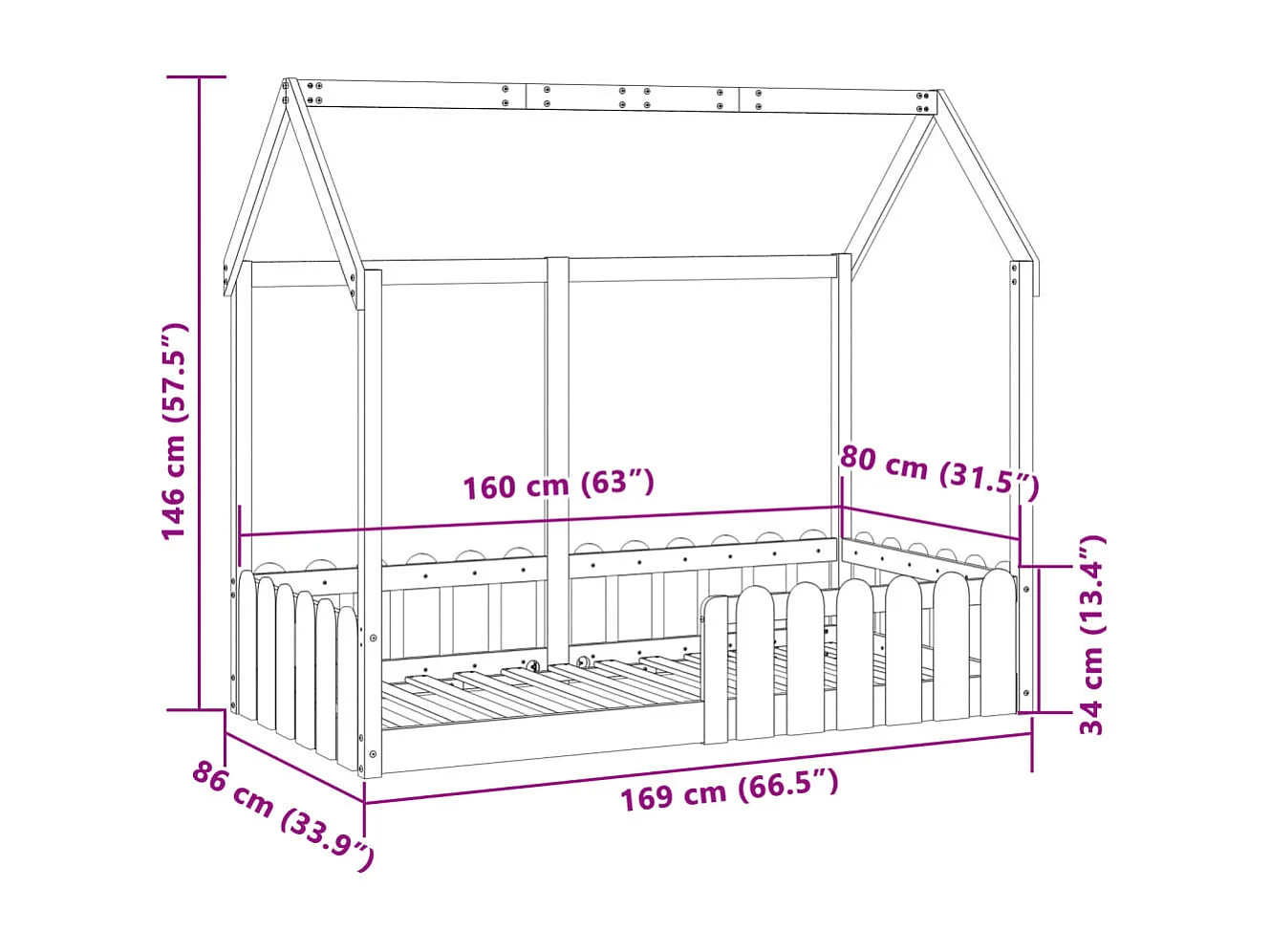 Giroletto Casetta Bambini Bianco 80x160 cm Legno Massello Pino