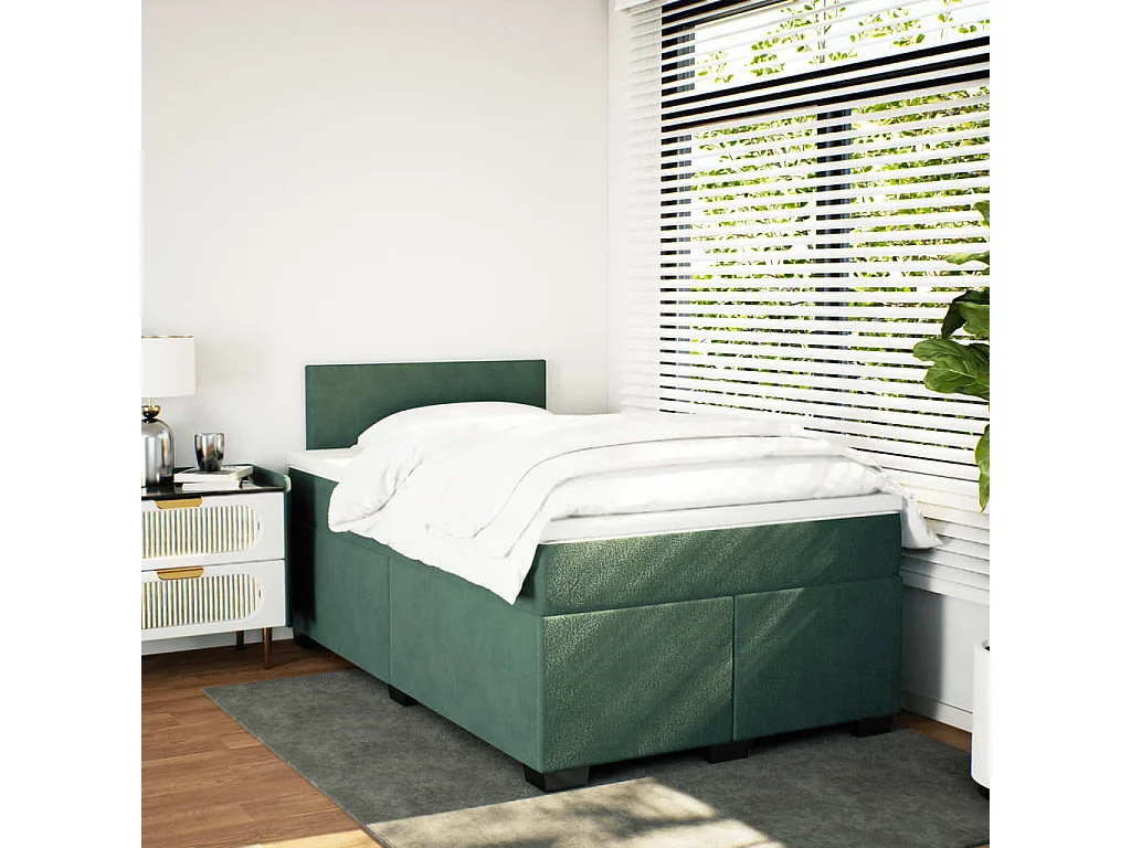 Cama box spring con colchón terciopelo verde oscuro 120x200 cm