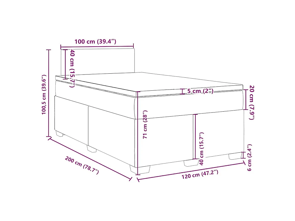 Cama box spring con colchón terciopelo verde oscuro 120x200 cm