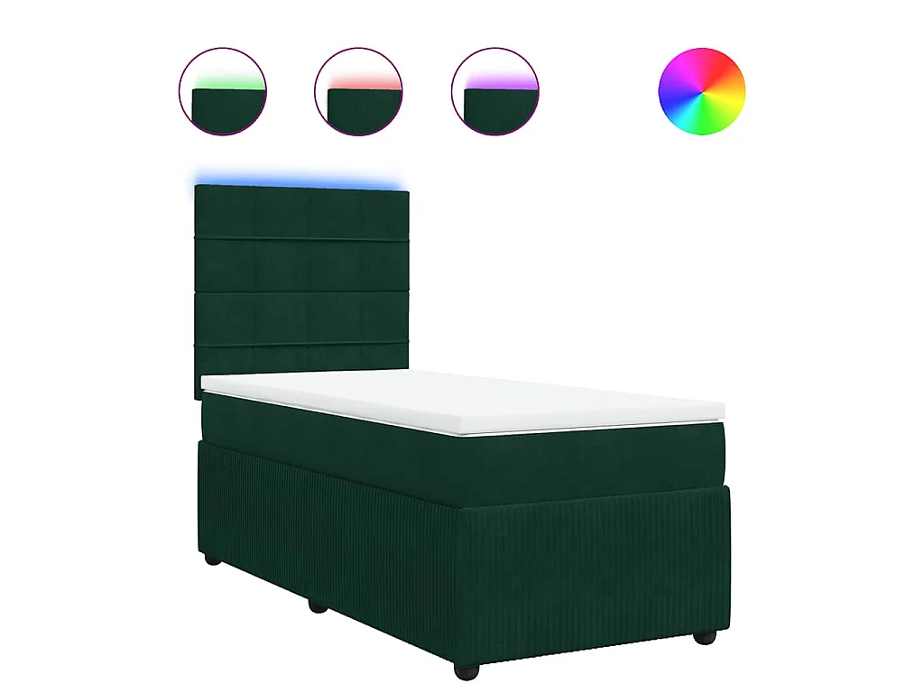 Cama box spring con colchón terciopelo verde oscuro 80x200 cm