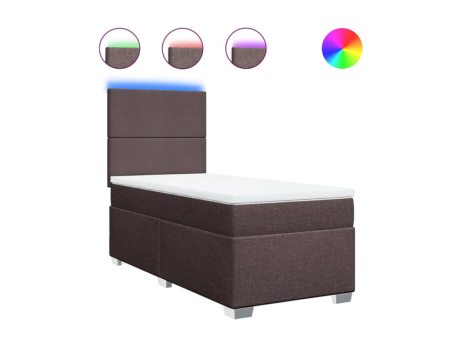 Cama box spring con colchón tela marrón oscuro 80x200 cm