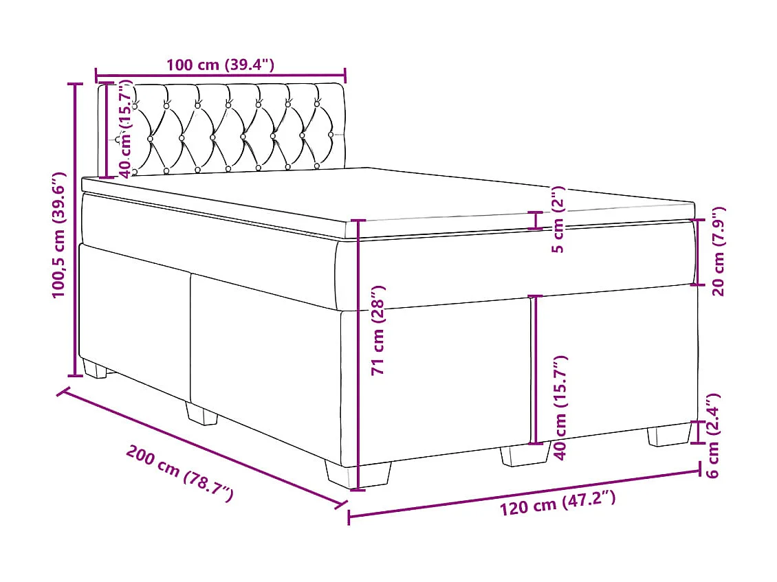 Sommier à lattes de lit avec matelas Gris foncé 120x200cm Tissu