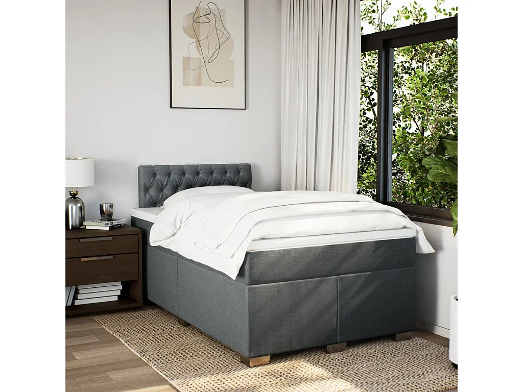 Sommier à lattes de lit avec matelas Gris foncé 120x200cm Tissu