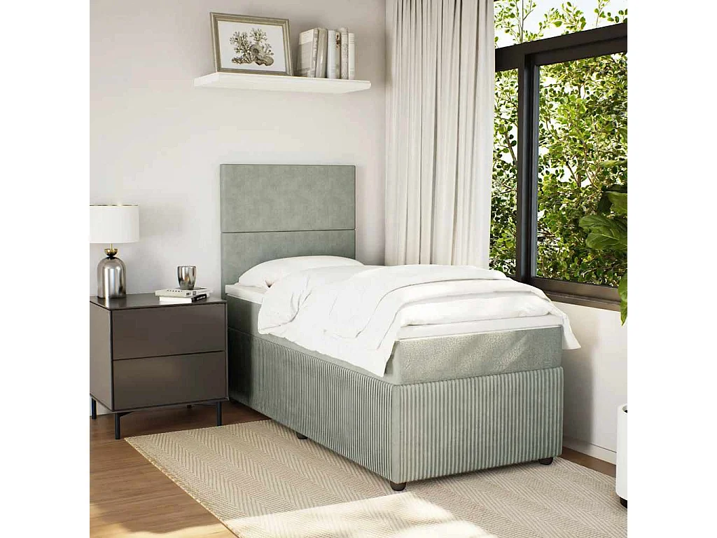 Boxspringbett mit Matratze Hellgrau 90x200 cm Samt