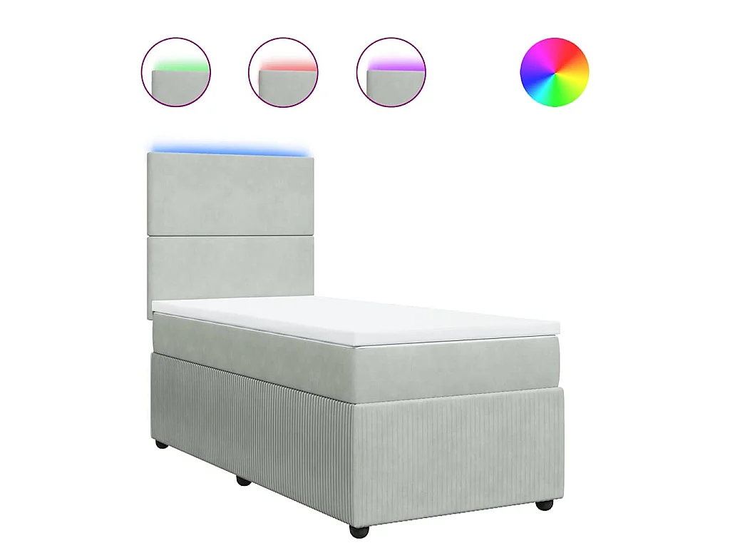 Cama box spring con colchón terciopelo gris claro 90x190 cm