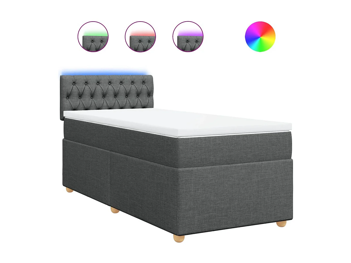 Sommier à lattes de lit avec matelas Gris foncé 100x200cm Tissu