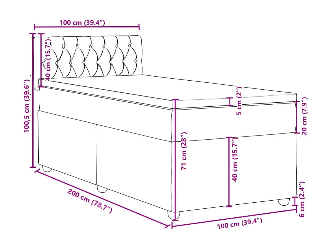 Sommier à lattes de lit avec matelas Gris foncé 100x200cm Tissu
