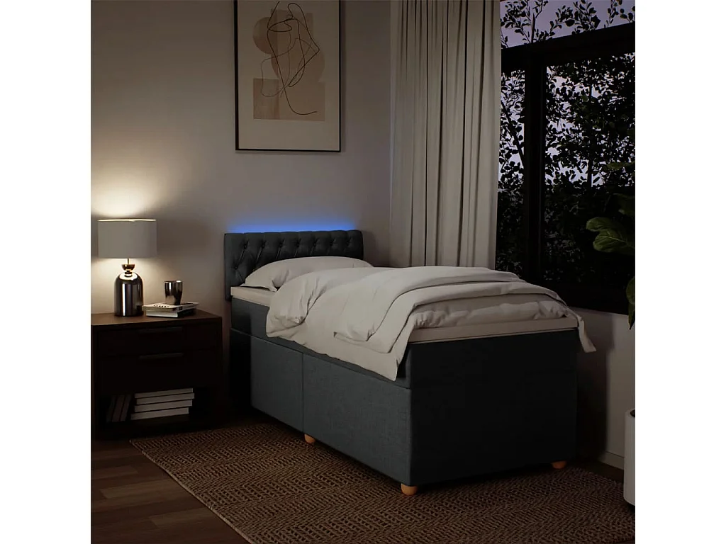 Sommier à lattes de lit avec matelas Gris foncé 100x200cm Tissu