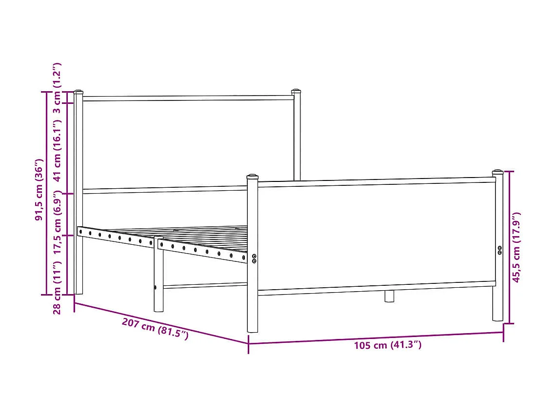 Metallbett ohne Matratze Sonoma-Eiche 100x200 cm