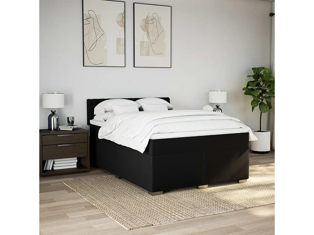 Sommier à lattes de lit avec matelas Noir 140x200 cm Tissu