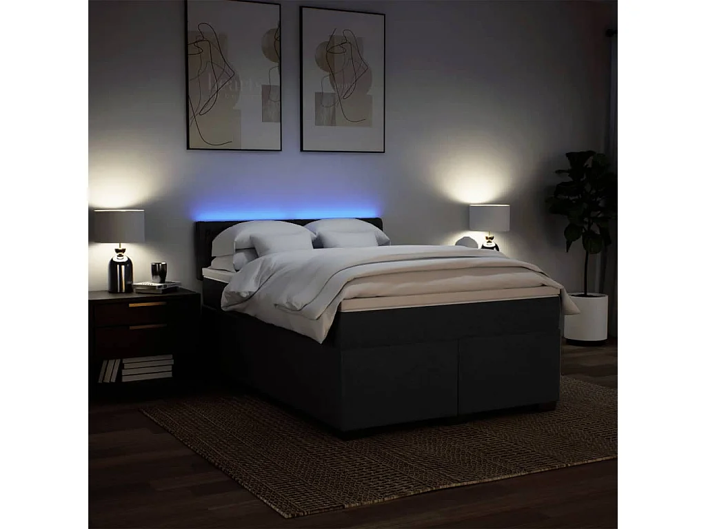 Sommier à lattes de lit avec matelas Noir 140x200 cm Tissu