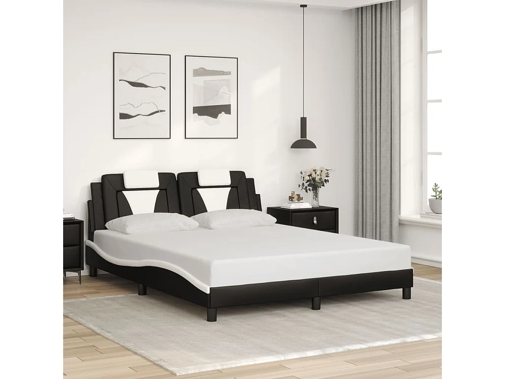 Cadre de lit Viana sans matelas noir et blanc 160x200 cm similicuir