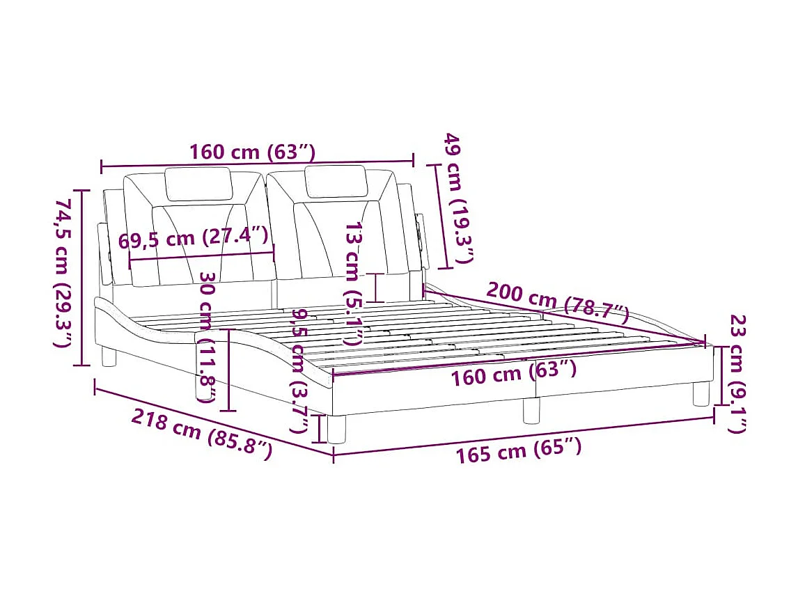Cadre de lit Viana sans matelas noir et blanc 160x200 cm similicuir