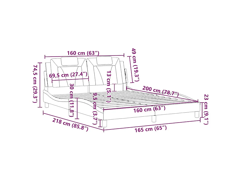 Cadre de lit Viana sans matelas noir et blanc 160x200 cm similicuir