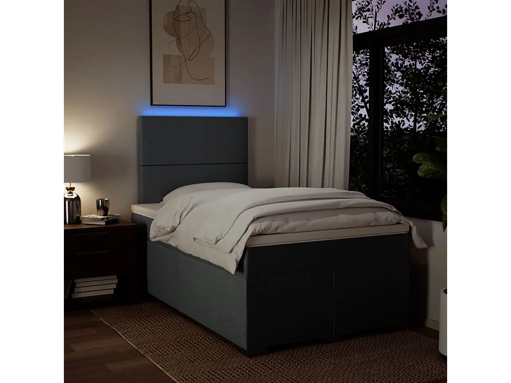 Cama box spring con colchón tela gris oscuro 120x190 cm