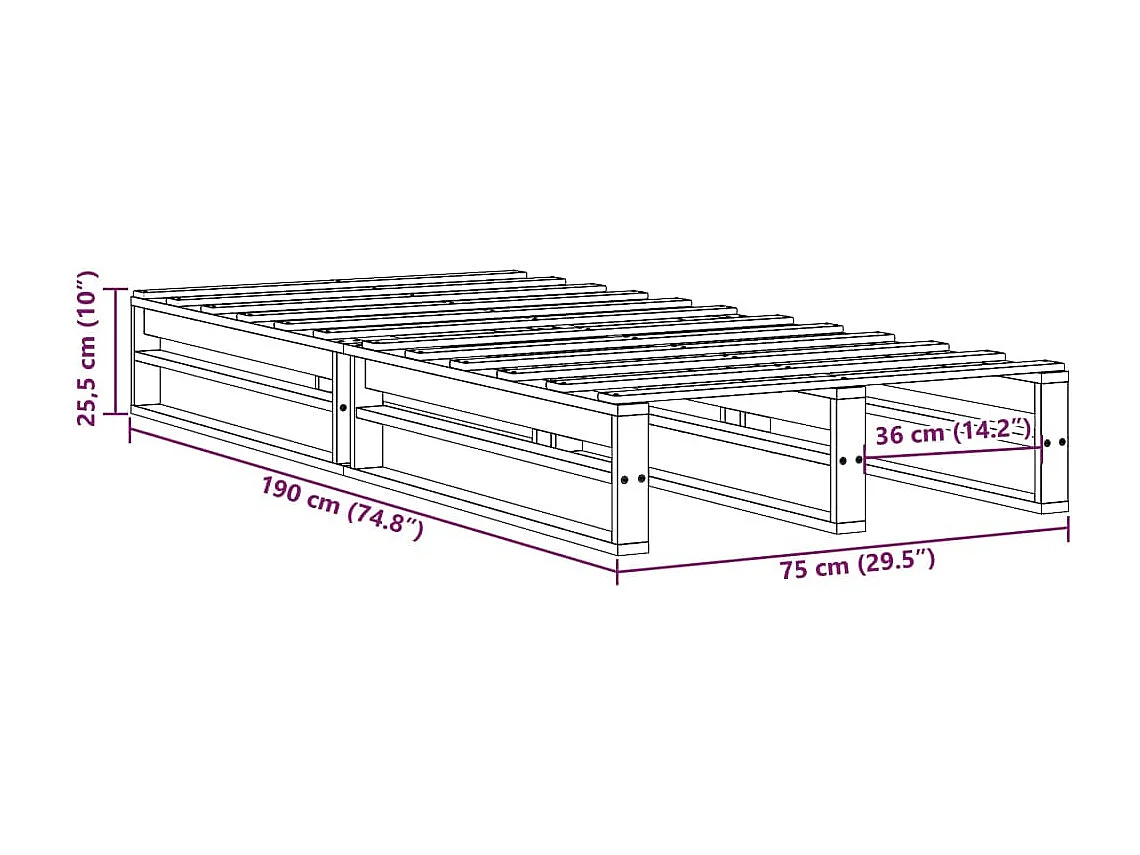 Cadre de lit sans matelas cire marron 75x190 cm bois pin massif