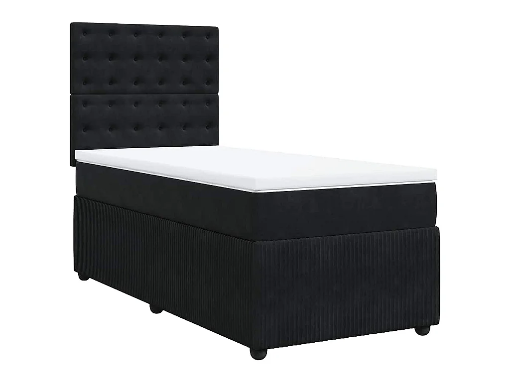 Cama box spring con colchón terciopelo negro 80x200 cm