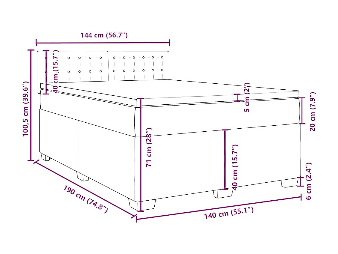 Boxspring met matras stof donkerbruin 140x190 cm
