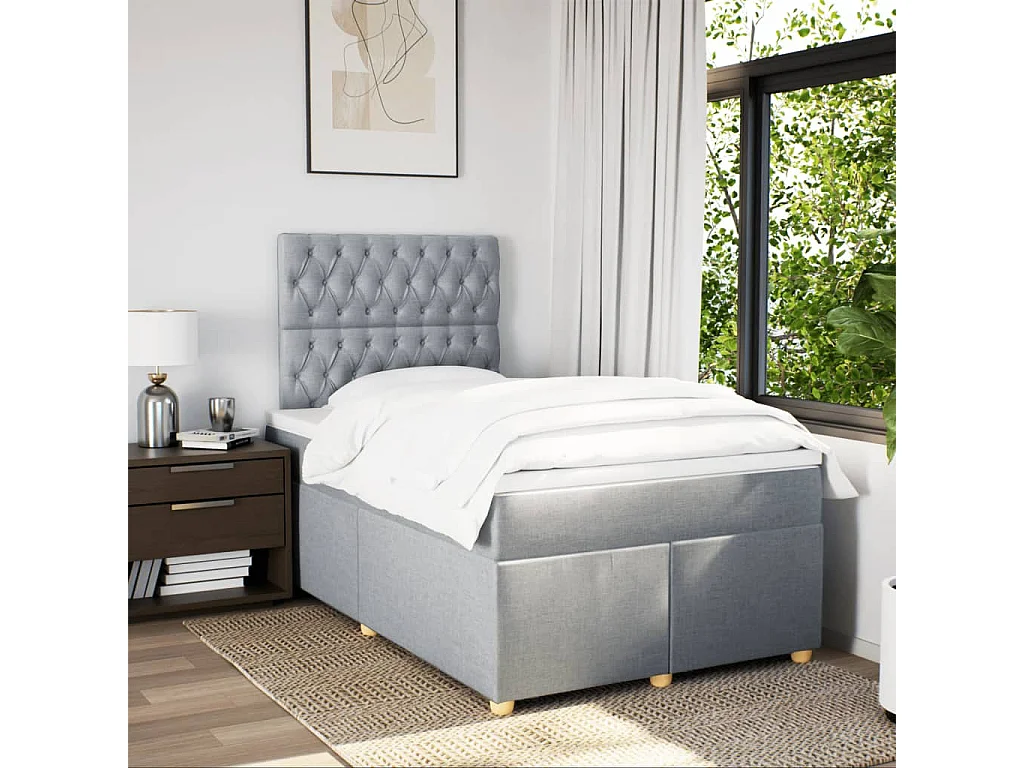 Boxspringbett mit Matratze Hellgrau 120x200 cm Stoff