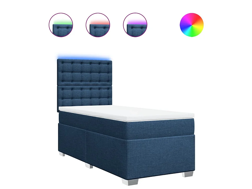 Cama box spring con colchón tela azul 80x200 cm