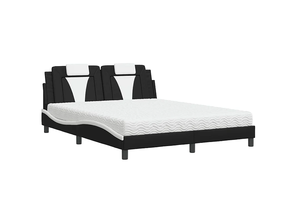Bett "Viana" mit Matratze Schwarz und Weiß 160x200 cm Kunstleder