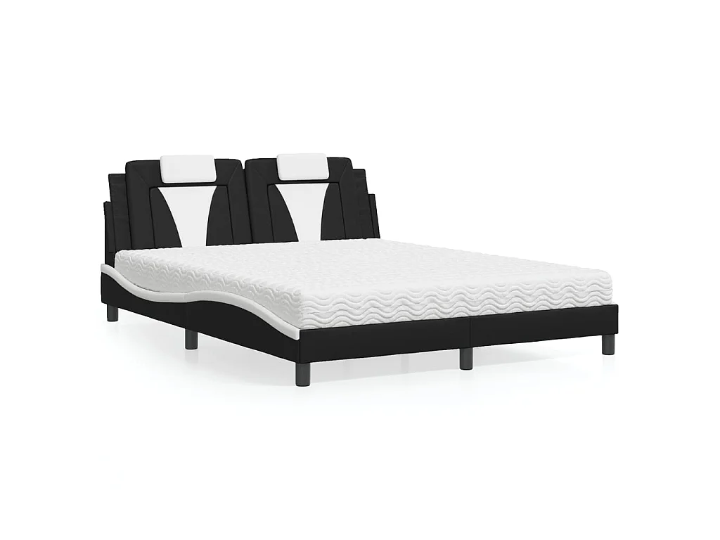 Bett "Viana" mit Matratze Schwarz und Weiß 160x200 cm Kunstleder