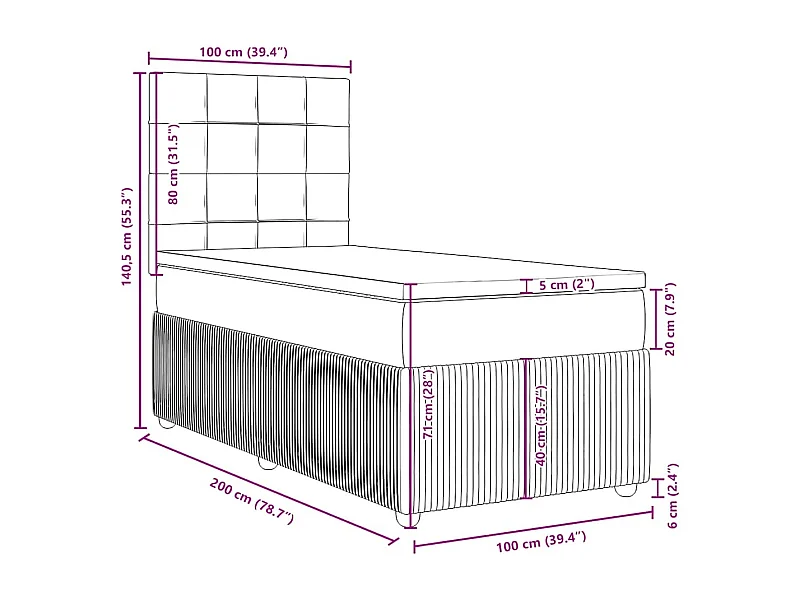 Boxspring met matras fluweel donkergrijs 100x200 cm