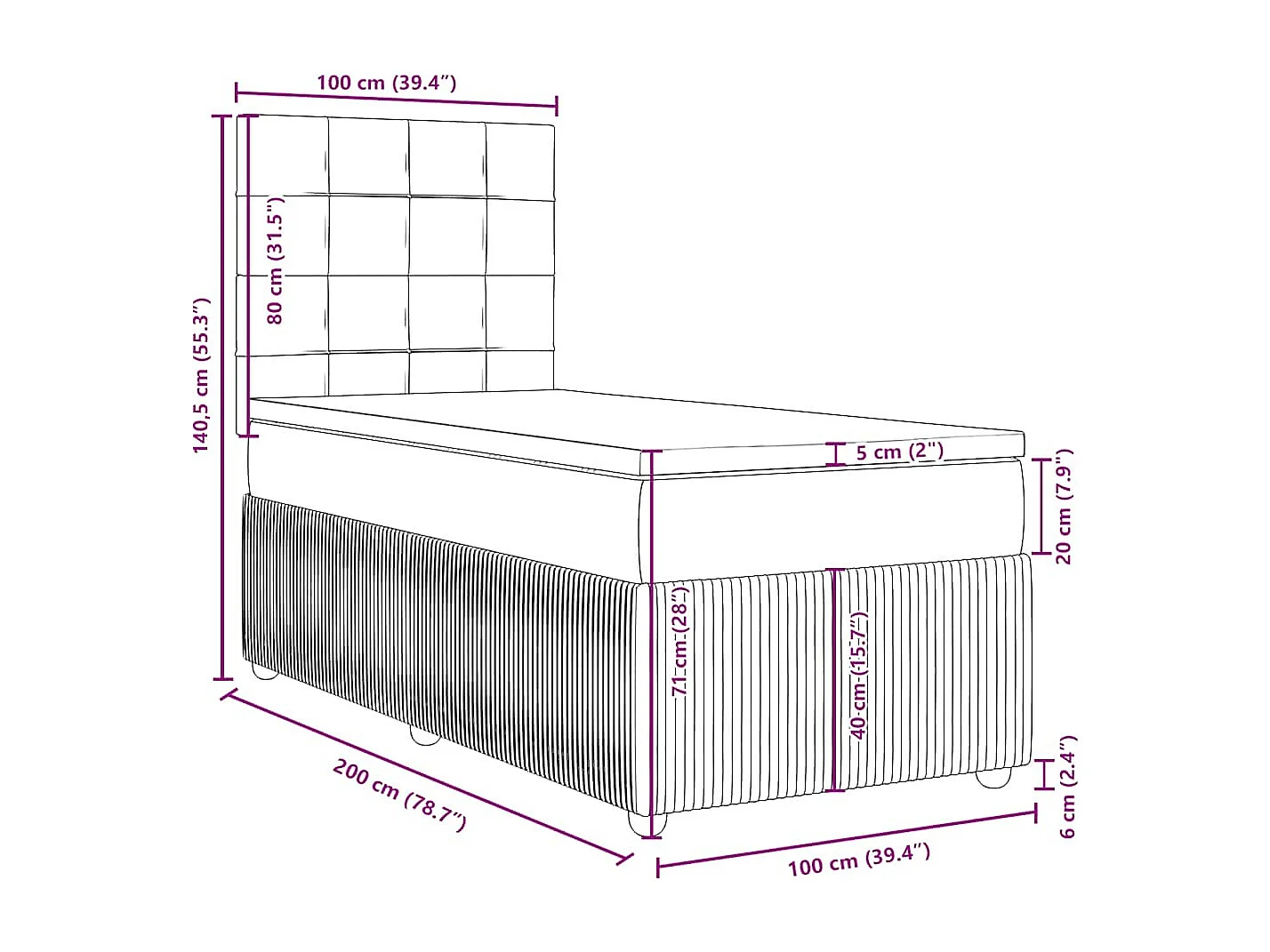 Boxspring met matras fluweel donkergrijs 100x200 cm