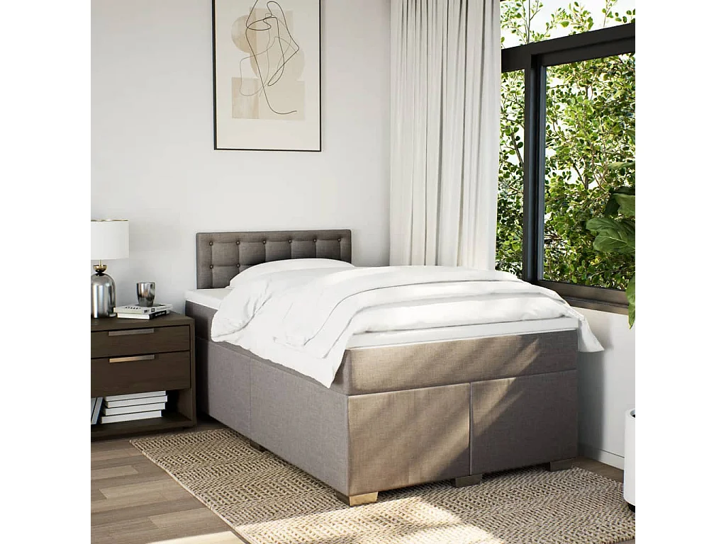 Sommier à lattes de lit avec matelas Taupe 120x200 cm Tissu