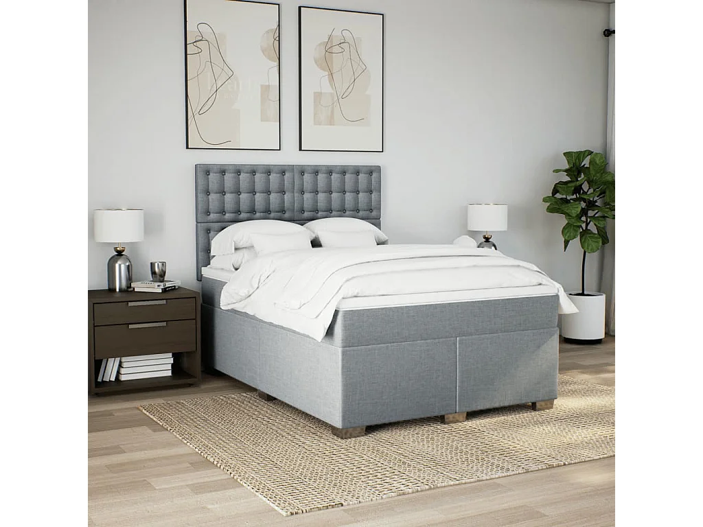 Boxspring met matras stof lichtgrijs 140x190 cm